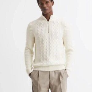 Reiss Rosso Cable Stitch Quarter Zip Sweater